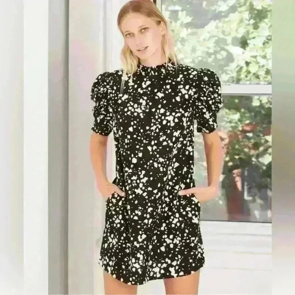 NWT Who What Wear Ruffle High Neck Short Sleeve Black White Shift Dress Size S - Picture 11 of 11